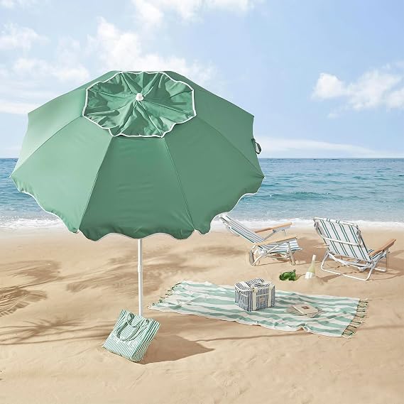 2,2 m langer grüner Vintage-Strandschirm