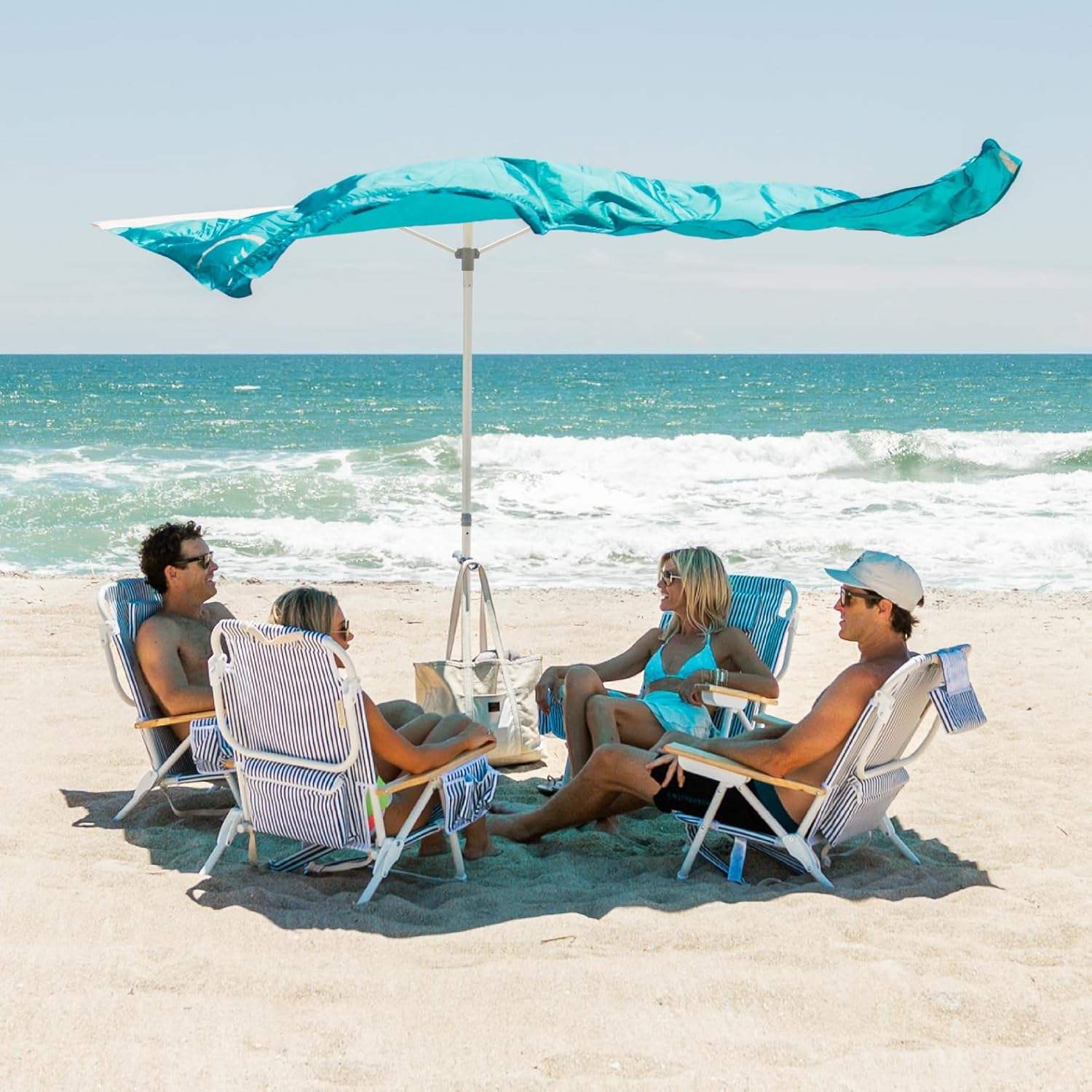 8 x 8 Fuß großer, einpoliger, windbetriebener Strandschirm