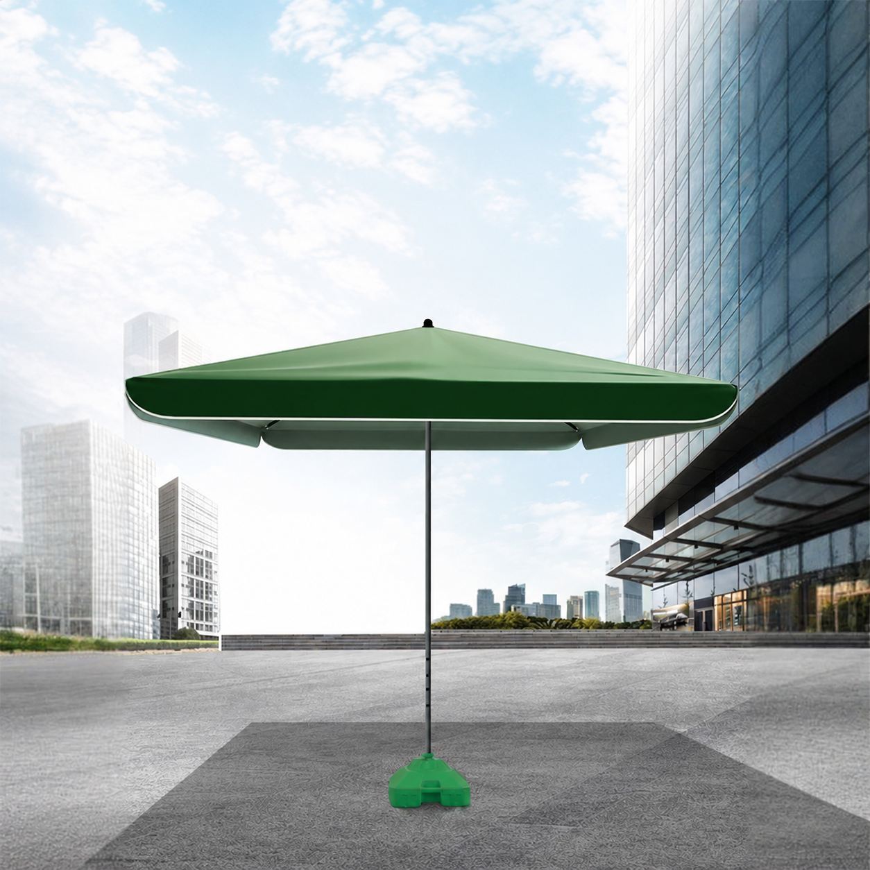 Großer 220–300 cm großer Outdoor-Marktschirm mit silberbeschichtetem 420D-Oxford-Baldachin und abnehmbarer Stahlstange